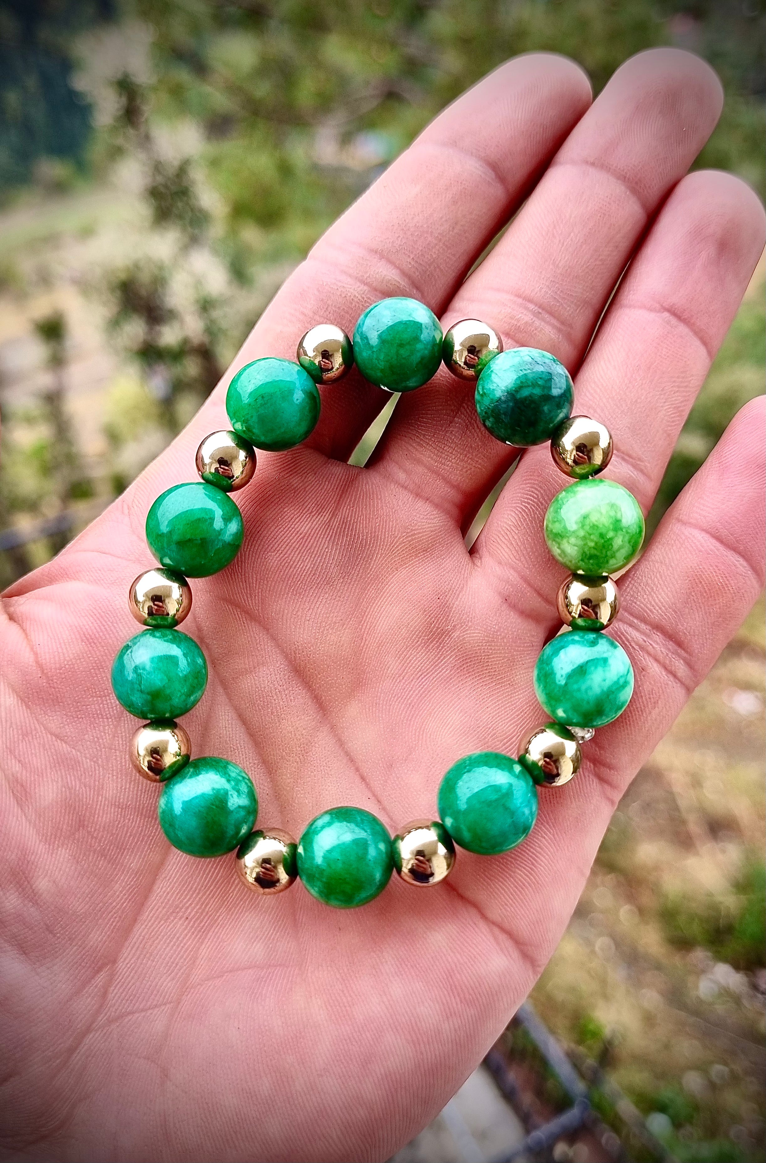 Green Jade & Pyrite Energy Bracelet – Premium Stone | Attract Wealth, Focus & Positive Vibes