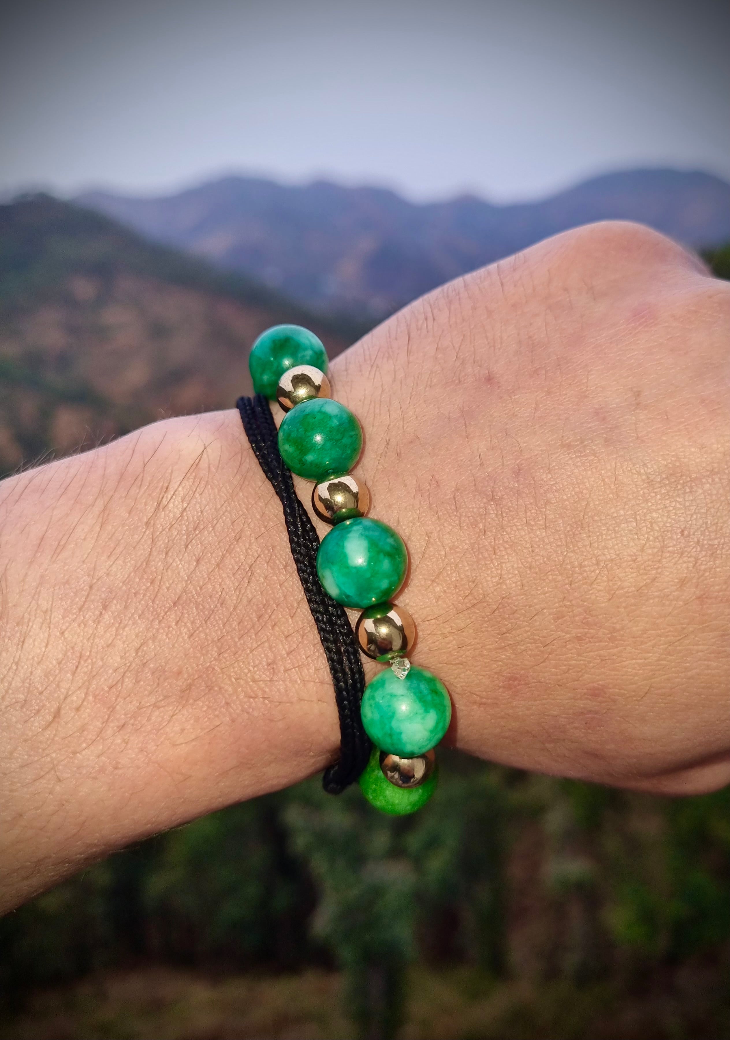 Green Jade & Pyrite Energy Bracelet – Premium Stone | Attract Wealth, Focus & Positive Vibes