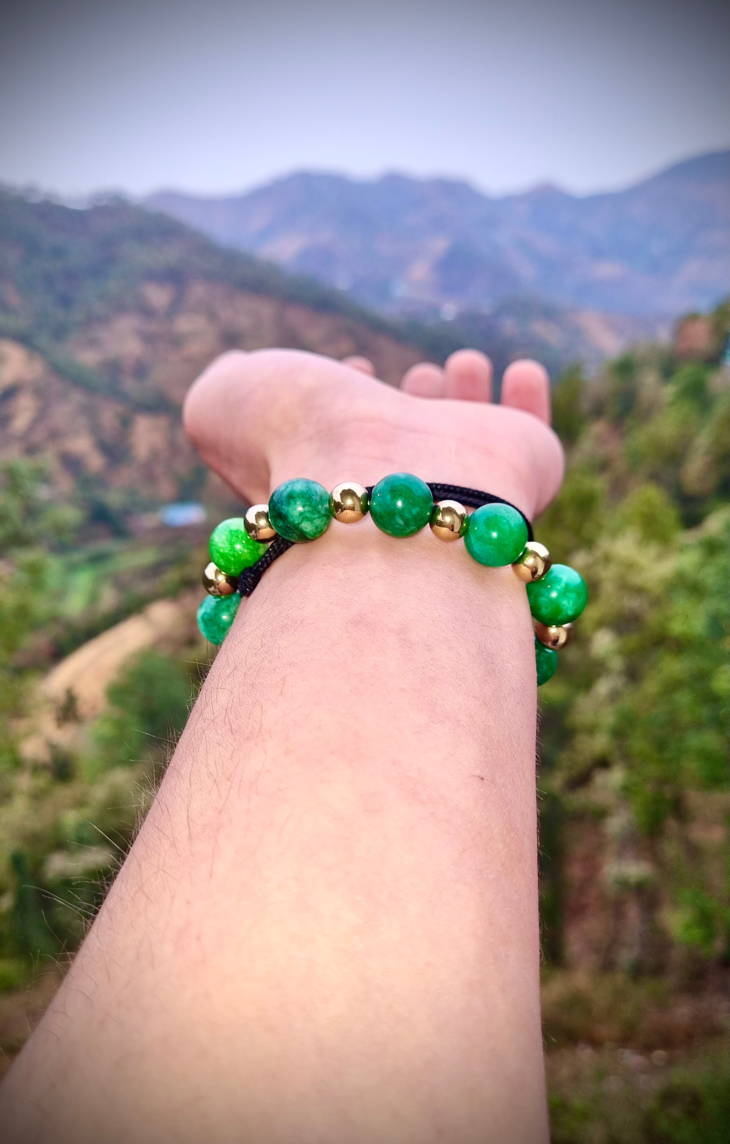Green Jade & Pyrite Energy Bracelet – Premium Stone | Attract Wealth, Focus & Positive Vibes