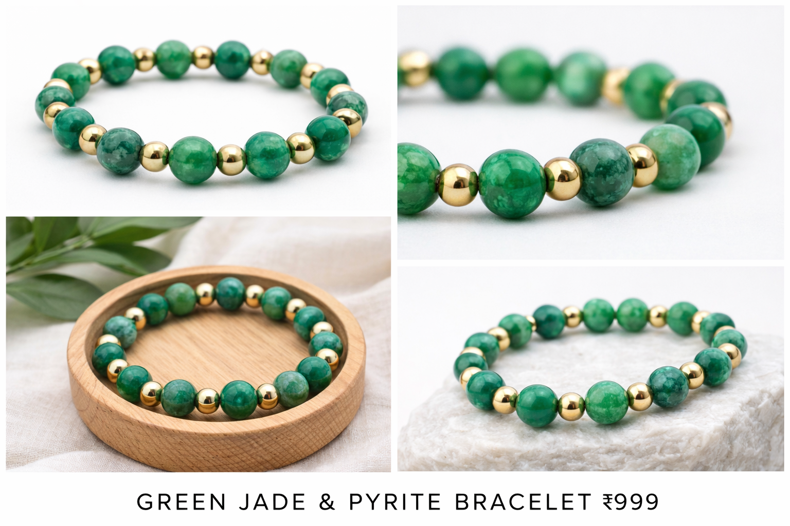 Green Jade & Pyrite Energy Bracelet – Premium Stone | Attract Wealth, Focus & Positive Vibes