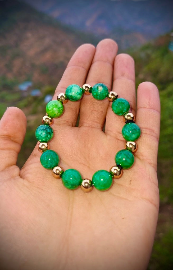 Green Jade & Pyrite Energy Bracelet – Premium Stone | Attract Wealth, Focus & Positive Vibes