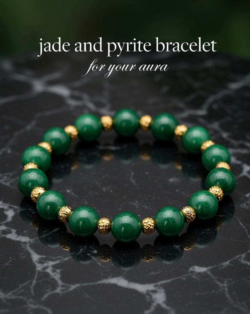 Green Jade & Pyrite Energy Bracelet – Premium Stone | Attract Wealth, Focus & Positive Vibes